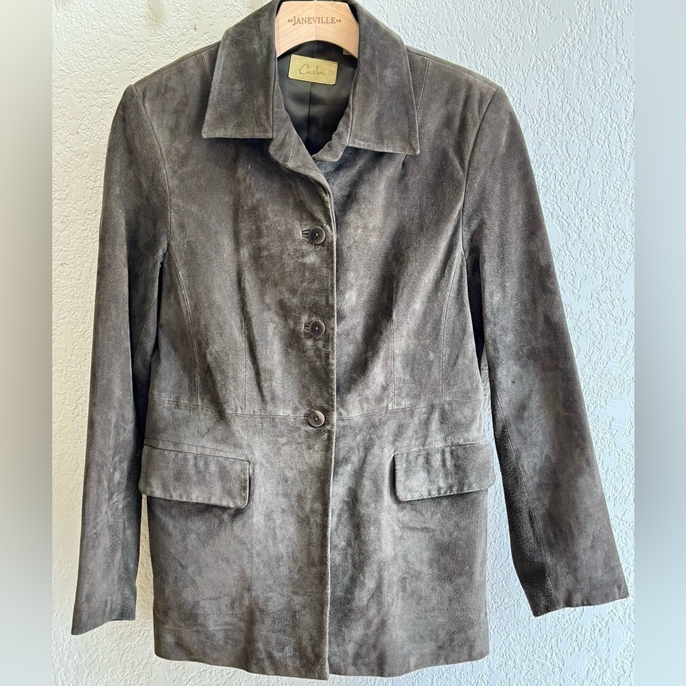 Caslon Nordstrom Women's Olive Green Suede Leather Blazer Jacket Small